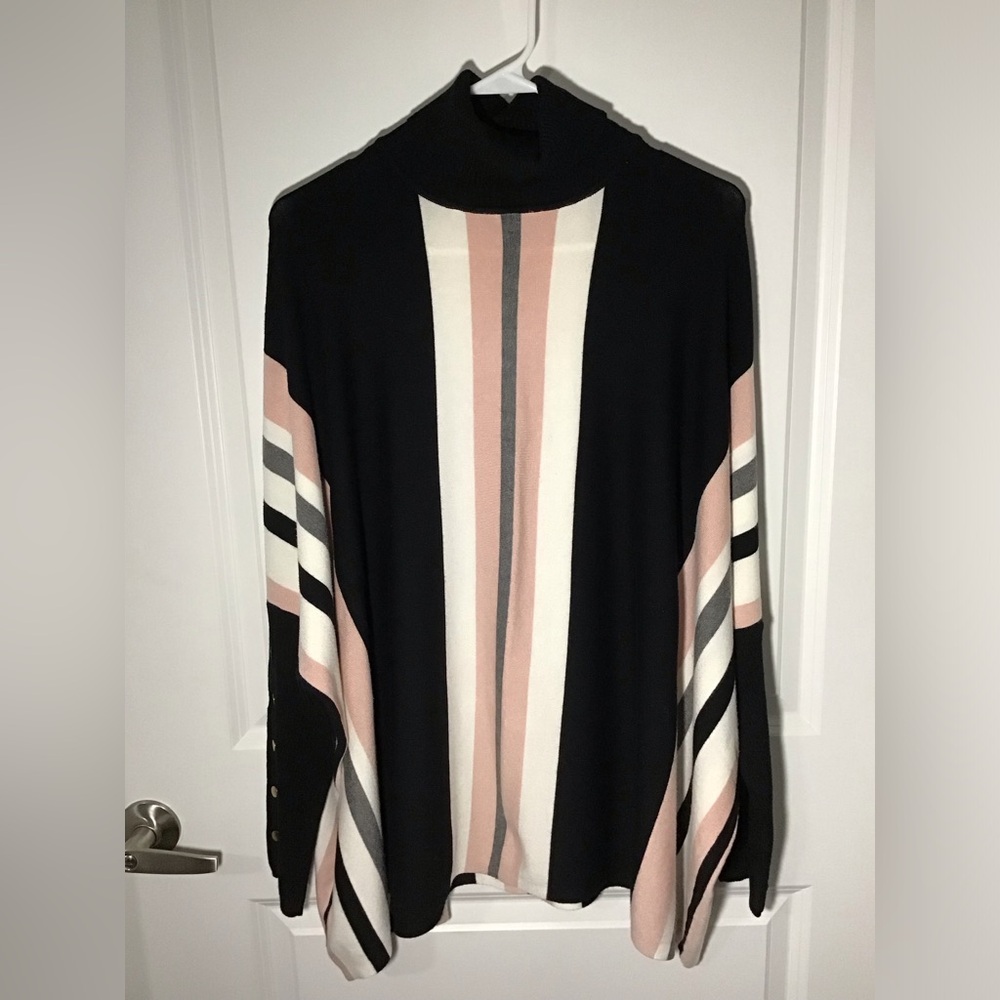 Joseph A Woman’s Turtleneck Striped Long Sleeve Sweater Poncho Size M
